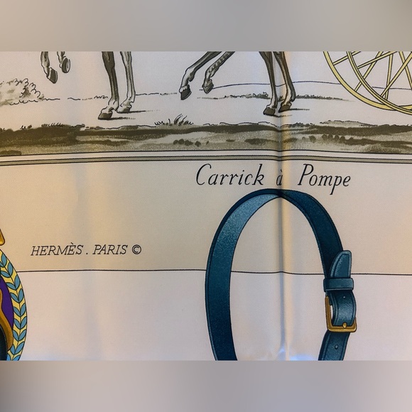 Vintage Hermes Silk Scarf Carrick a Pompe Lord & Taylor Yellow 90cm - Picture 6 of 9